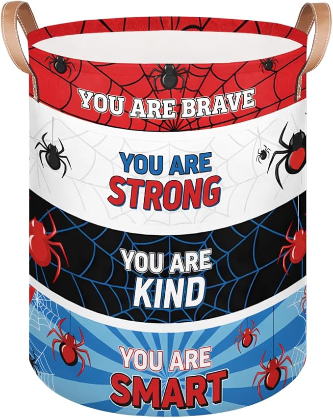 Spider Web Laundry Basket Hamper - Inspirational Large Collapsible Storage Bin for Blankets, Kids Toys, Clothes, 62L Tall Baby Nursery Hamper for Bathroom, Boys Bedroom Decor,Gift Basket