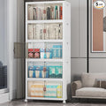 Extra Large Stackable Storage Bins, Lockable Storage Bins with Lids, Folding Storage box with Doors and Wheels, Collapsible Plastic Drawers for Home, Garage, Office (5, White, Medium)