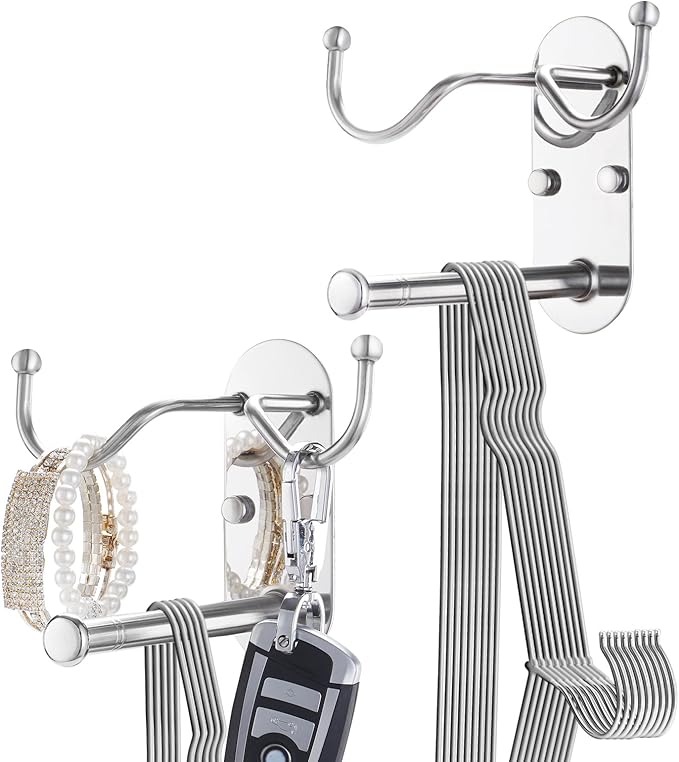 Clothes Hanger Storage, Retractable Clothes Hanger Storage Organizer, Damage Free Hanging Wall Hangers for Hanging in Living Spaces, Silver