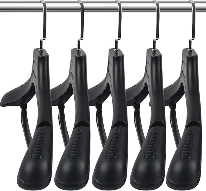 DEDU Suit Hangers for Men 30 Pack Width 17.7", Black Coat Hangers no Shoulder Bump Non Slip for Thick Sweaters, Plastic Extra Wide Shoulder with Pants Bar & Metal Hook