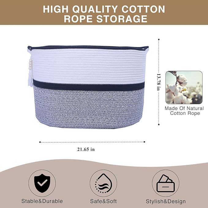 Large Woven Rope Laundry Hamper, Cotton Rope Storage Basket with Handles, Multipurpose Storage Basket for Laundry, Toys, Blankets in Bedroom, Bathroom, Living Room - Stylish & Durable (Black, 100L)