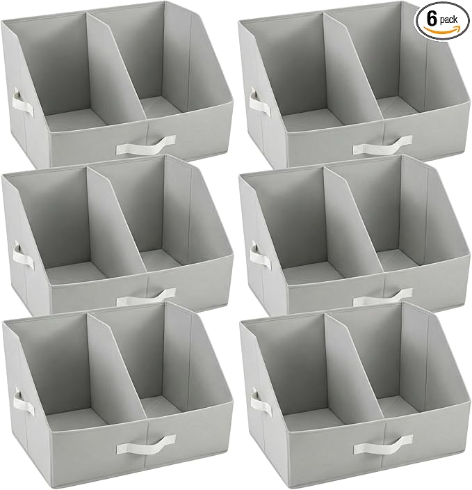 Trapezoid Storage Bin - UPGRADED Closet Organizers And Storage With Leather Handles & Adjustable Dividers, Fabric Collapsible Storage Bins For Clothes Storage & Shelf Organizer (6pcs,Small,Light Gray)