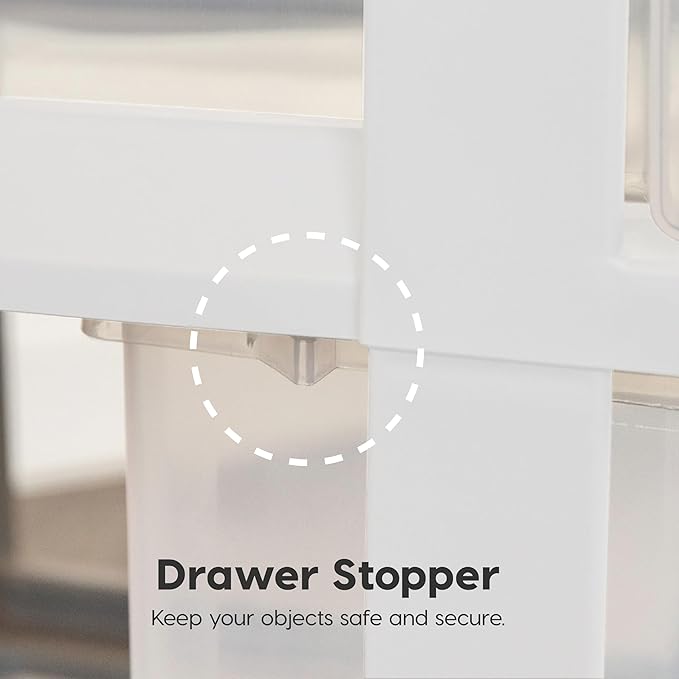 IRIS USA Plastic Drawer Storage Organizer Rolling Cart, with Wheels Casters, 5-Drawers, for Classroom Art Craft Supplies Dresser Closet Bathroom Laundry Room, Flat Smooth Top, White/Clear