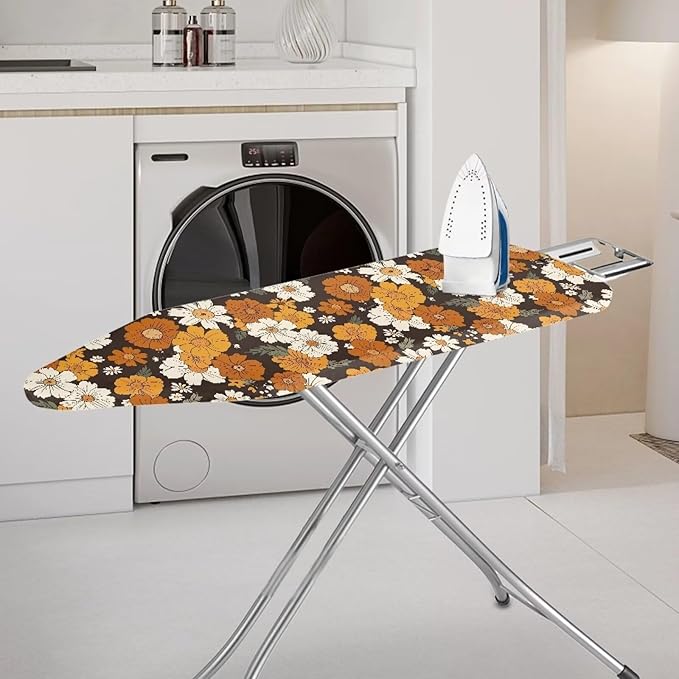 SEANATIVE Hippy Floral Ironing Board Covers Stretchy Iron Boards Replacement Cover 15 x 54 Inches, Thick Iron Pad Cover with Musical Note Design