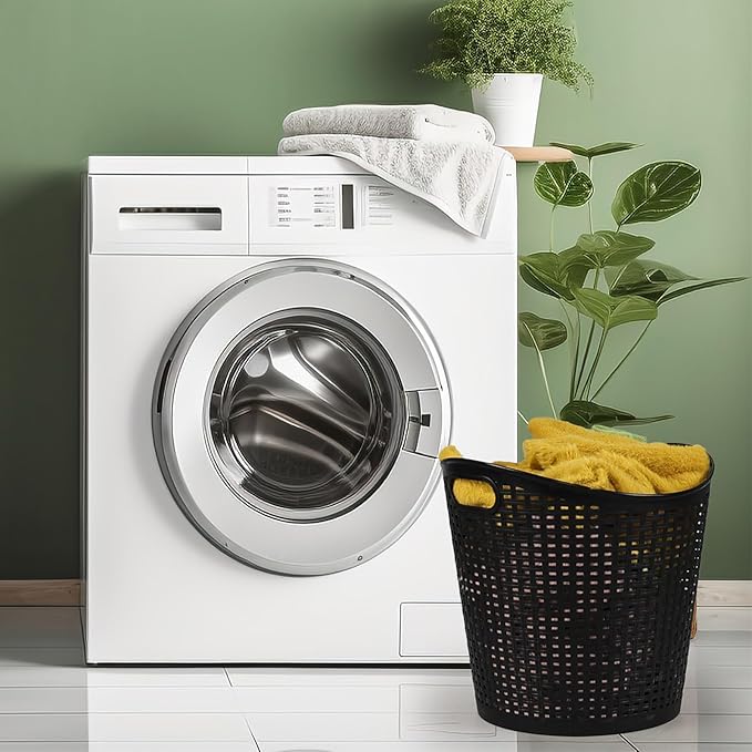 40 L Round Laundry Basket, Plastic Carry Hamper, 6 Packs, Black