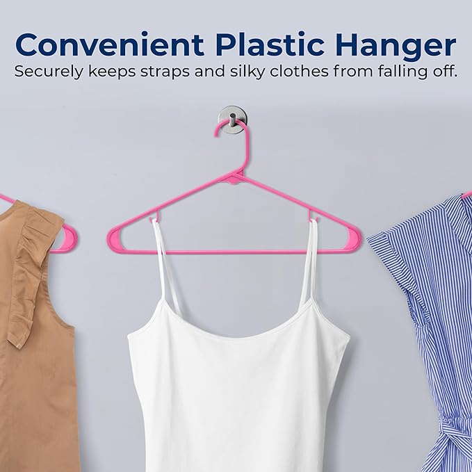 SereneLife 200 Pink Plastic Hangers Non-Slip Heavy Duty Coat and Clothes Hanger Set Slim Durable Space-Saving Closet Organizer Wardrobe Storage Home Bedroom 5.5 lb Capacity