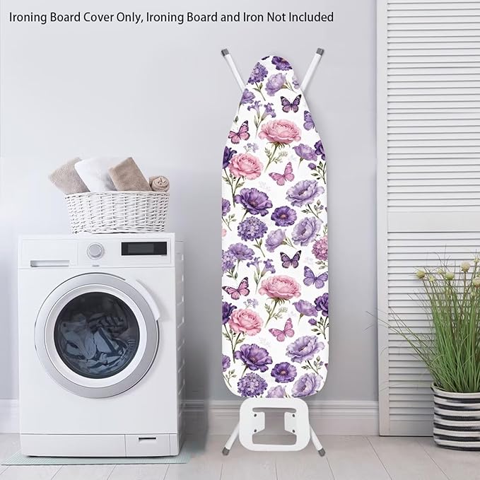 Butterfly Rose Flower Iron Board Cover with Elastic Edge Home Decor Resist Scorching Table Top Ironing Board Cover Standard Size