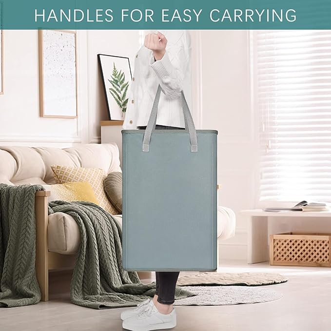 40L Slim Laundry Hamper with Padded Handles, 22” Foldable Narrow Laundry Basket for Small Spaces, College Dorm, Closet, Bedroom & Bathroom