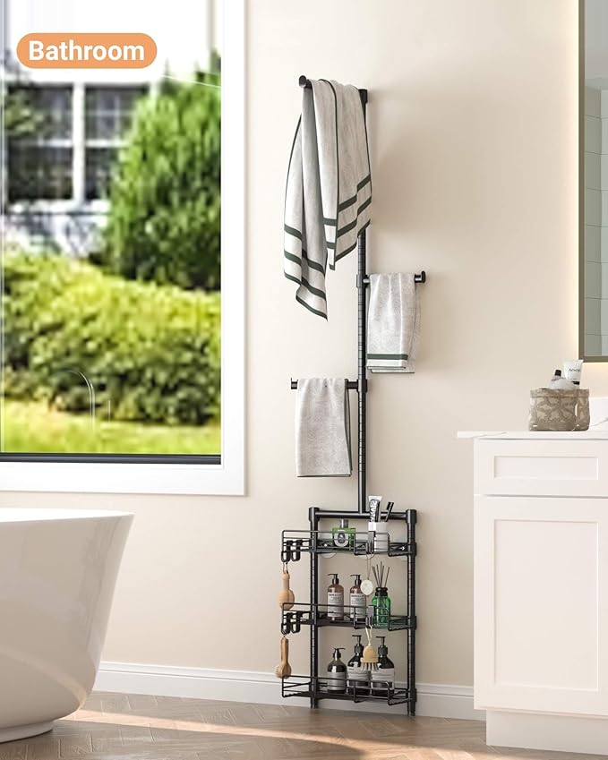 Laundry Room Shelves - Over The Washer and Dryer Storage Shelf, Laundry Hanging Rod with Basket and Hanger Organizer for Laundry Room Organization