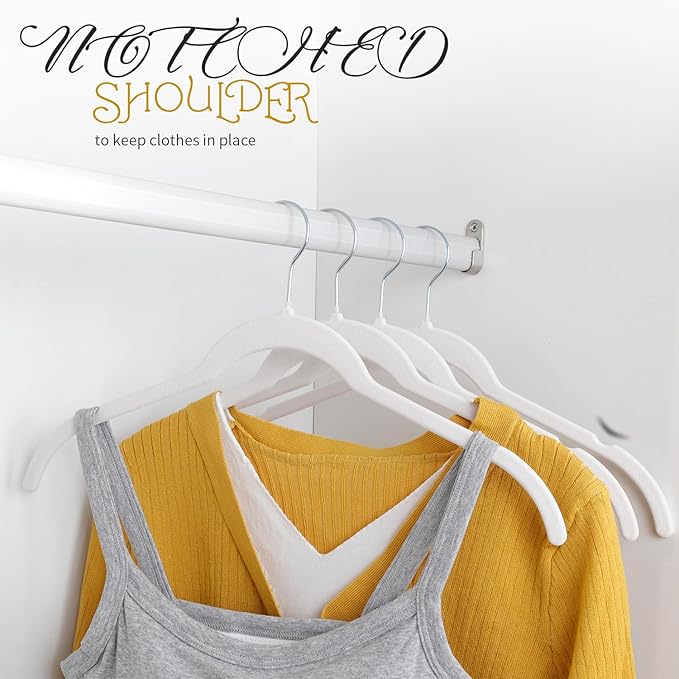 ManGotree 50 Pack Velvet Shirt Hangers for Women, 16.5'' Suit Hangers with 360° Swivel Hook, Non-Slip Coat Clothes Hanger for Tank Top, Shirts, Dress, Blouses, Strappy Dresses (White)