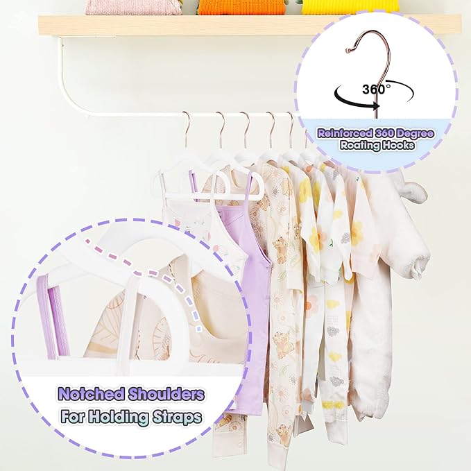 Kids Hangers - 14 Inch, 50 Pack, White, Plastic, Ideal for Everyday Use, Baby Hangers, Durable Infant/Toddler Hangers