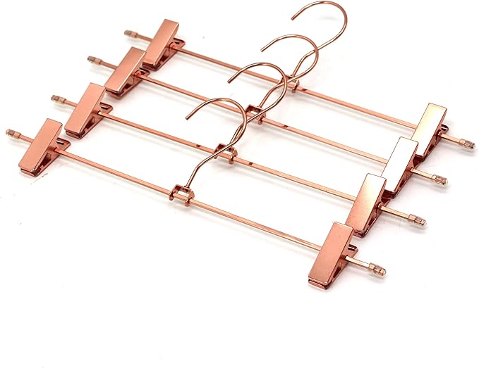 13.7" Rose Gold Copper Pants Hangers with Clips of Strong Non-Slip Skirt Hangers, Space Saving Hangers -Adjustable Clips for Slacks, Jeans, Clothes,Pants -10 Pack