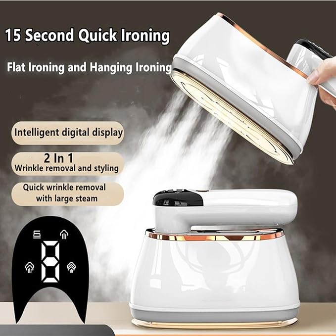 2 In 1 Portable Ironing Machine, Handheld Clothing Steam Iron, 1200W +15 Seconds Fast Heating,180°Rotation, LCD Display Ironing Mode, 7-Hole Pressurized Steam
