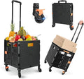 Foldable Utility Cart Folding Portable Rolling Crate Handcart Handcart Shopping Trolley Wheel Box with Lid,360°Rotate Wheels,Heavy Duty Durable Dolly Cart for Teacher Tourist Shopping Office Outdoor