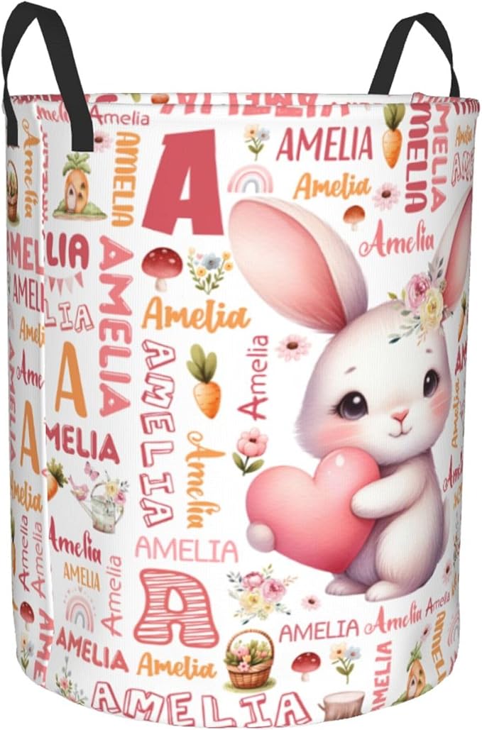 Personalized Bunny Laundry Basket For Baby Kids Boys Girls Adult Custom Hamper Basket With Name For Bathroom Bedrooms Collapsible Baby Laundry Basket, Dirty Clothes Hamper With Handles