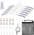 6 Pack Fodable Travel Hangers with Clips & Adjustable Clothesline, Portable Collapsible Hangers with Storage Bag for Suitcase, Hotel, RV, Cruise Essentials Set (Grey)