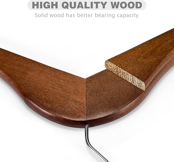 HOUSE DAY Wooden Hangers 20 Pack, Heavy Duty Wood Coat Hangers for Closet, Smooth Finish Wooden Suit Hanger with Non Slip Pants Bar, Sturdy Walnut Wood Clothes Hanger for Shirts