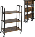 Giantex Foldable Storage Shelves with Wheels, No Assembly 3-Tier Rolling Cart, 2 of The Wheels Have Locks, Microwave Utility Cart Baker Rack, Portable Storage Rack w/Metal Frame, for Kitchen, RV