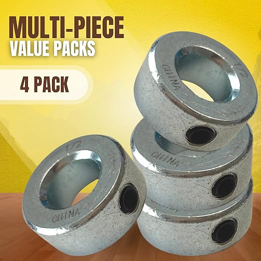 (4-Pack) 1/2” Bore Solid Steel Shaft Collars with Zinc Plated Coating - Durable Shaft Collars Suitable for Machinery and Industrial Use