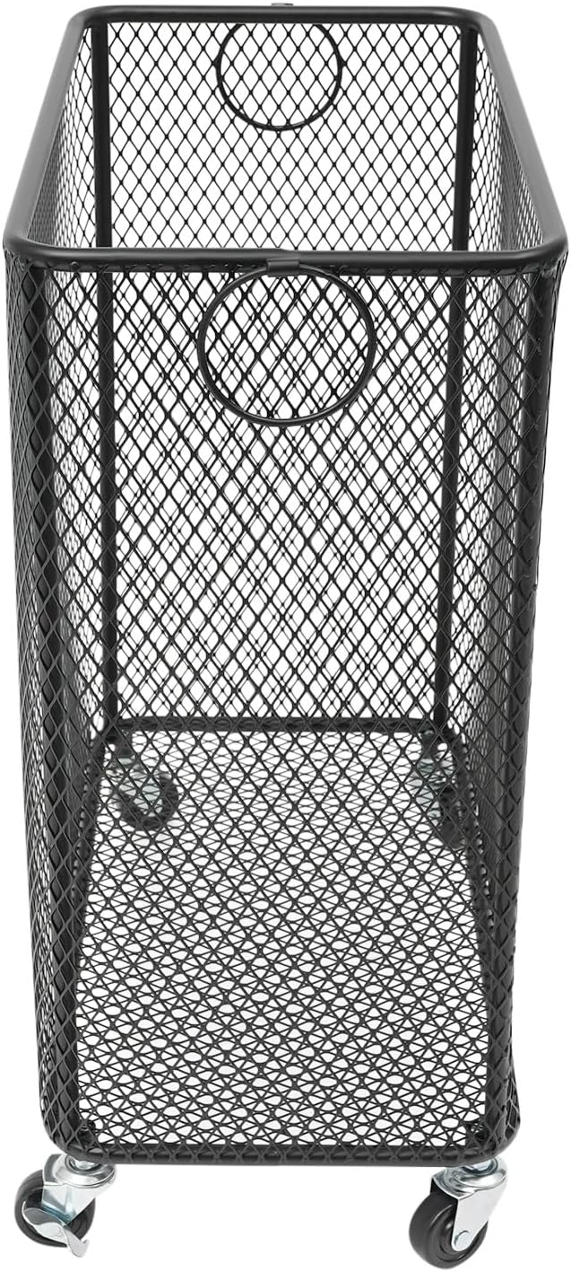 Rolling Laundry Basket Cart, Metal Laundry Hamper with Wheels, Laundry Organizer Basket Cart, Clothes Storage Organizer Hamper for Living Room,Bathroom,Closet (Black, Rectangular)
