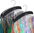 2Pcs Tank Top Hanger,Wood Bra Hanger with 24 Foldable Metal Hooks,360° Rotating Tank Hook,Tie Racks for Men Closet,Space Saving Closet Organizer for Tank Tops Bra Tie Belt Scarf Camisole,Black