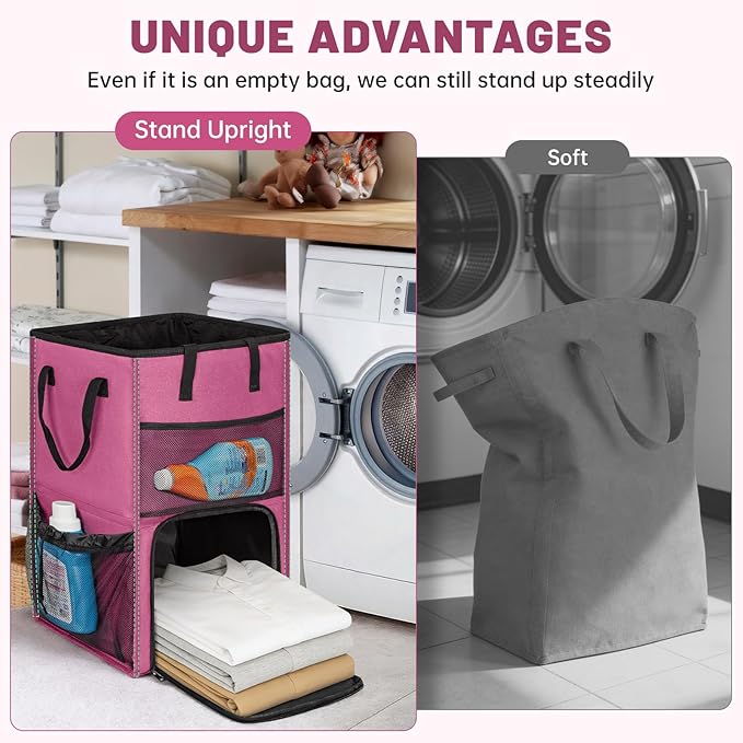 95L Laundry Backpack Bag with 3 Sizes Mesh Wash Bags Empty, Extra Large 2 in 1 Laundry Hamper Basket with Shoulder Straps, Freestanding Laundry Bag for College Dorm, Laundromat, Apartment (Pink)