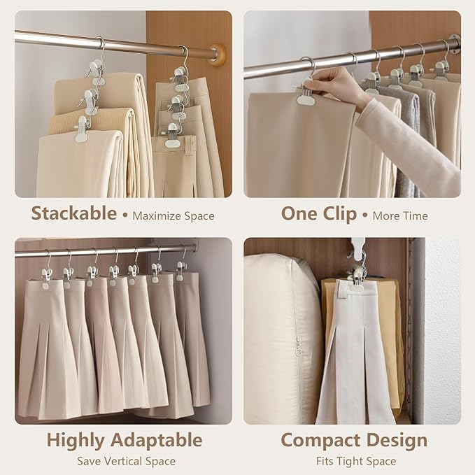 Wider Leggings Hangers for Closet 60 Pack, Metal Pants Hangers with Clips, Non-Slip Skirt Boot Jeans Hanger, Stackable Closet Organizer Space Saving White