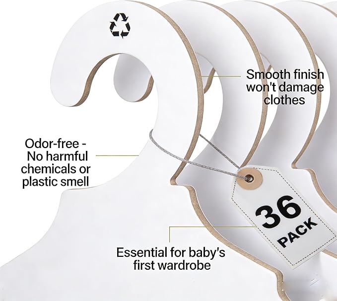 White Recyclable Paper Cardboard Clothes Hangers,9" Toddler Infant Baby Closet Clothes Nursery Non Slip Clothes Rack Hangers 36 Pack