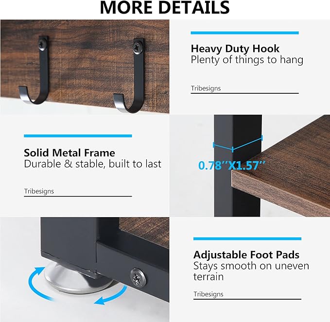 Tribesigns Industrial [Shoe] [Rack] [Bench] with Coat [Rack] Set with Hall Tree, 3 Storage Cubbies, 7 Hooks for Entryway, Hallway, 5-in-1Design, Rustic Brown