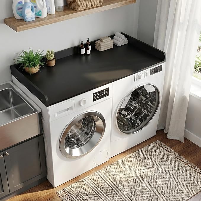 Washer Dryer Countertop, 27.5 x 54 Inch Washer and Dryer Countertop for Laundry Room Organization with Edge Wooden, Black