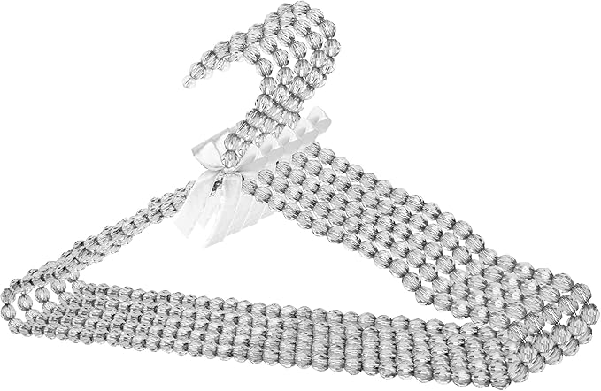 Beaded Clothes Hangers with Satin Bow – Set of 5, 15.7" Non-Slip Bead Hangers for Wedding Dresses, Boutique Display & Closet Decor - Gentle Gray