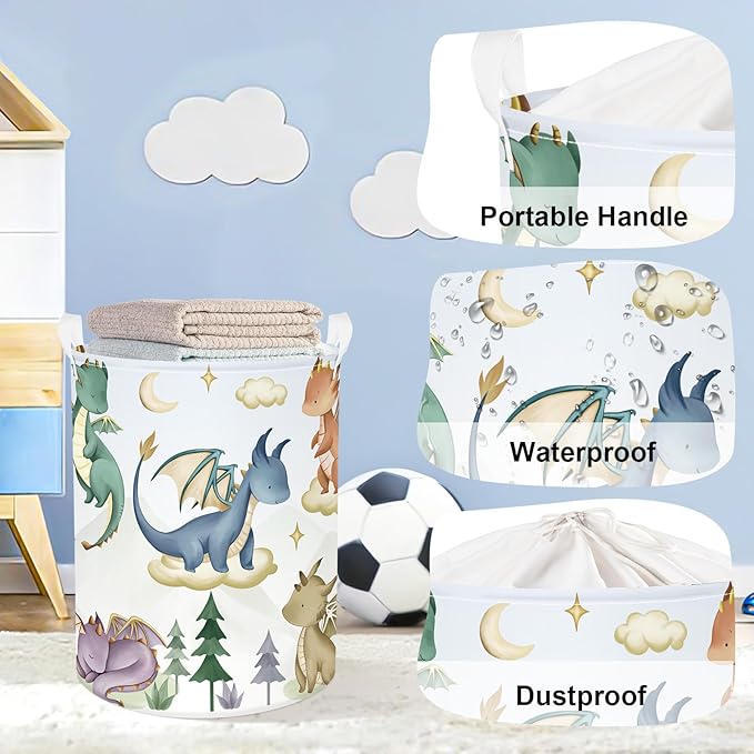 Dinosaur Laundry Hamper Large Storage Basket Cartoon Dino Collapsible Parents Organizer Kids Toy Clothes Bins for Bedroom, Bathroom, Tree, 63L