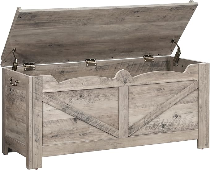 39.4" Storage Chest, Lift-Top Storage Trunk with 2 Hinges, Wooden Bench Box Chest Organizer for Bedroom, Entryway, Living Room, Greige SB04505X