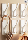 pickpiff White Self Adhesive Coat Hooks for Hanging: 13LB Extra Strong Stainless Wall Hook for Towel, Utensil, Backpack, Hat, Sturdy Metal Hanger for Bathroom, Kitchen, Door, 6 Pack