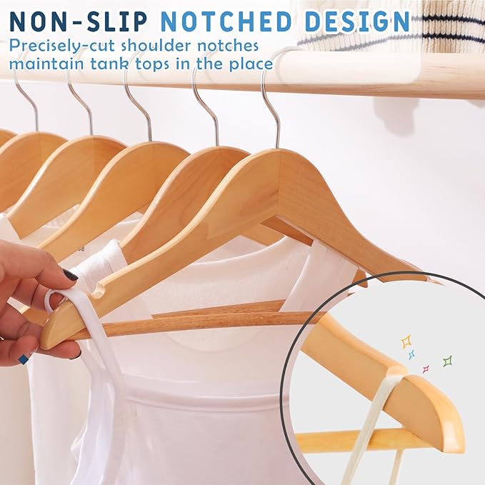 Kids Wooden Hangers 20 Pack, Natural Wooden Baby Hangers with Smooth Finish, Solid Wood Children Hanger for Clothes with Precisely-Cut Notches, Swivel Hook Baby Clothes Hanger for Closet