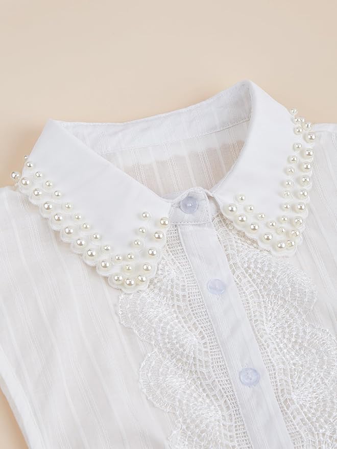 Handcrafted Faux Diamond and Pearl Fake Collar Shirts Versatile Dickey Collar Half Shirt Collar for Women