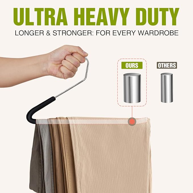 Spring Fever Open Ended Non Slip Sponge Padded Pants Hangers - Chrome Plating Foam Heavy Duty Space Saving Black Long 30