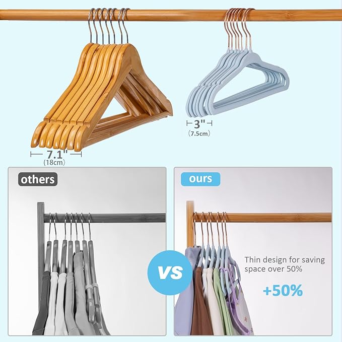 30-Pack 11 Inch Baby Closet Hangers with 10 Clips - Soft Velvet Non-Slip Hangers for Infant & Toddler Clothes - Blue