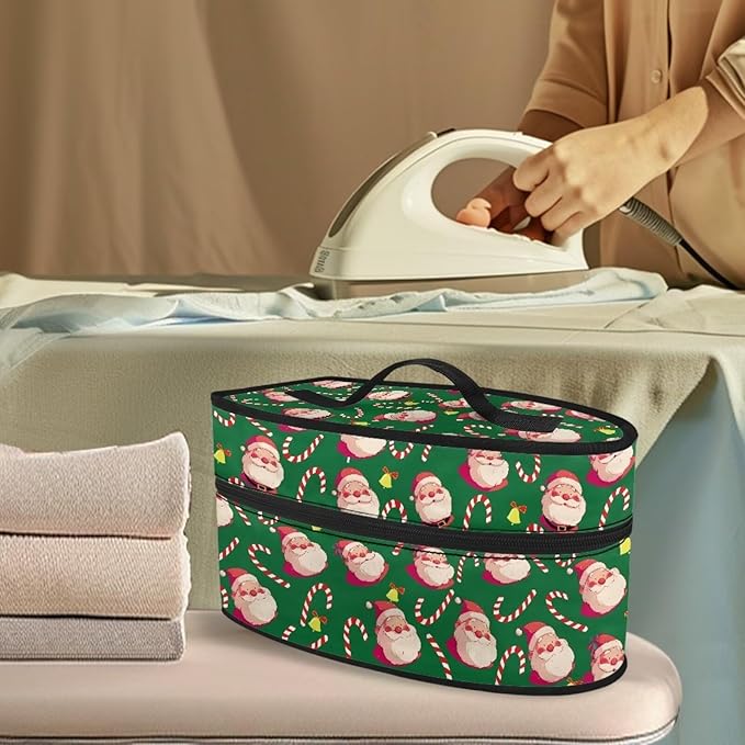 Christmas Iron Portable Storage Bag Fits for Accessories Travel Irons Reusable Wear-resistant Steam Iron Storage Case with Smooth Zipper, Santa Claus Bell Crutch
