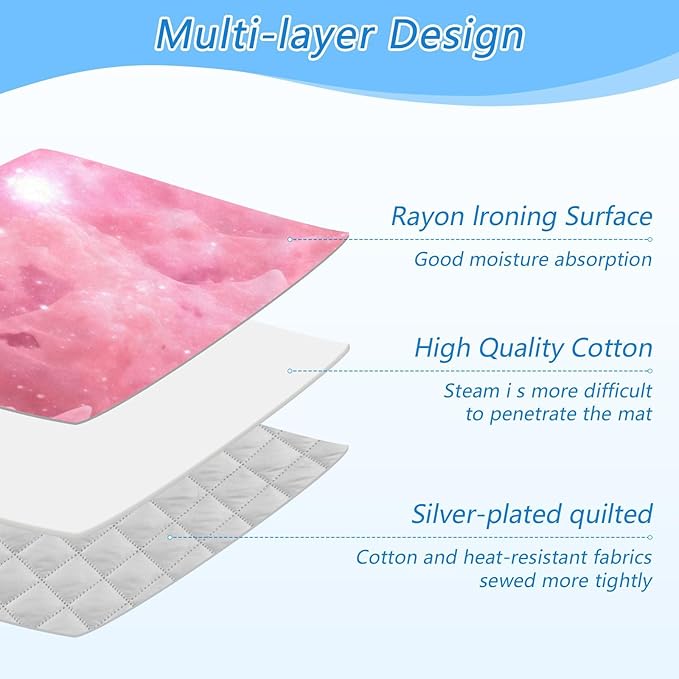 Galaxy Pink Ironing Mat Portable Travel Ironing Pad for Washer,Dryer,Table Top, Iron Board Alternative Cover, Large Heat Resistant Ironing Blanket