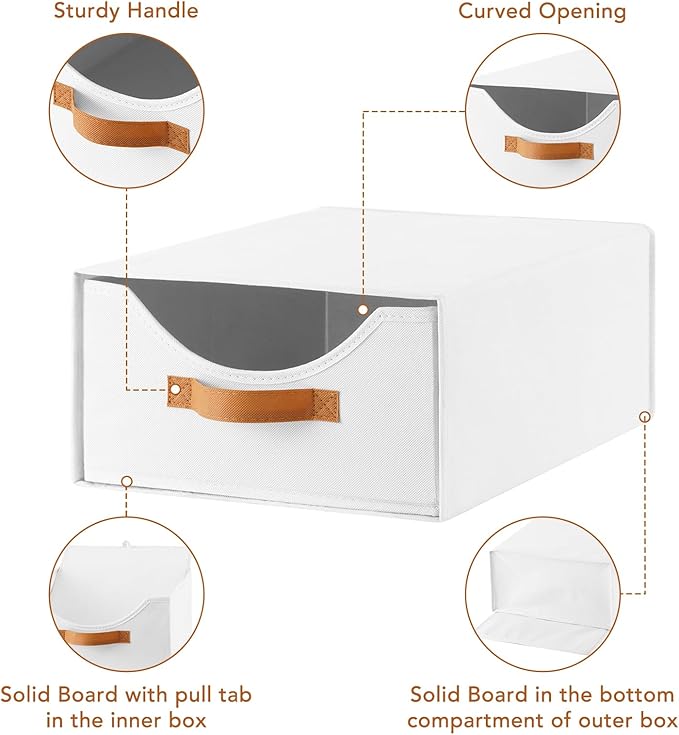 4 Pcs 16.5" Closet Drawers and Large Size Clothes Storage Bins Push-Out Storage Stackable Shelf Drawers with See-Through Window Closet Organizers for Bedroom, Living Room, Under Bed, White