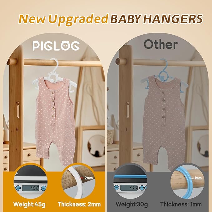 Baby Hangers 40PCS, 11"-14" Extendable and Stackable Kids Hangers, 45g Ultra-Thick Space Saving Non-Slip Plastic Hanger for Infant, Toddler and Nursery Closet (White-White-40)