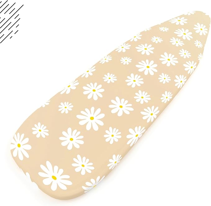 Encasa XO Ironing Board Cover and Pad 54"x18" - Thick 3mm Felt Padding, Drawstring Tightening & Lock, Easy Fit, Scorch & Stain Resistant, Fits X-Large Ironing Board - Daisy Beige