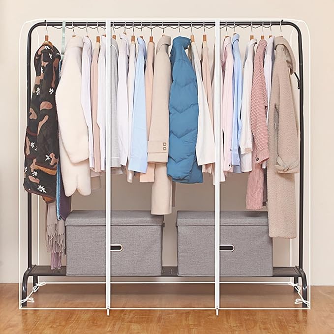 Clear Garment Rack Cover, Transparent Clothes Rack Cover with 2 Smooth Zipper, Dustproof and Waterproof Clothing Protector (L:71"L x 20"W x 59"H)