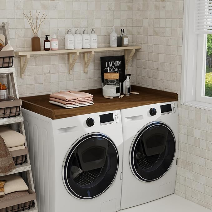 Washer Dryer Countertop, 54" Width * 27.4” Depth Washer and Dryer Covers for The Top for Laundry Room Organization, Washer and Dryer Countertop Shelves, Walnut