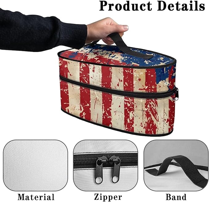 Independence Day Iron Storage Case for Clothing Store Reusable Easy to Clean Vintage American Flag Iron Storage Bag with Zipper Handle, 4th of July