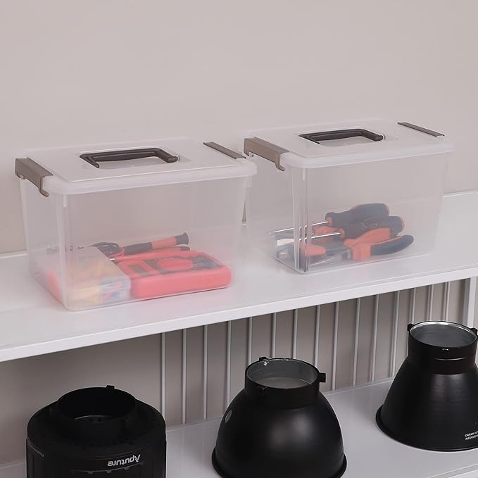 Citylife 4 Packs Plastic Storage Bins with Latching Lids Clear Storage Box with handle Stackable Storage Containers for Organizing Toys, Crafts, Tools