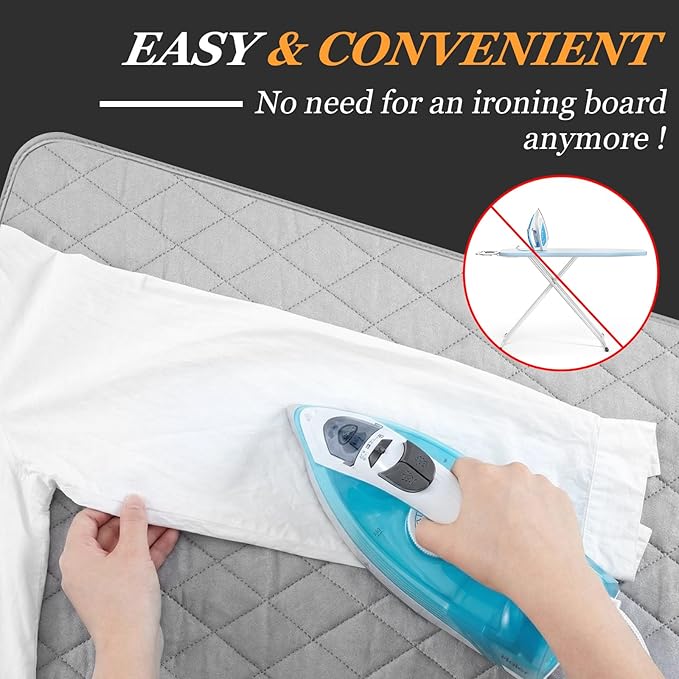 Tegeme Extra Large Ironing Mat (35.4 x 63 Inch), Heat Resistant Ironing Blanket, Quilted Iron Board Pad for Table Top, Countertop, Home, Laundry Room, Foldable for Quilting and Travel