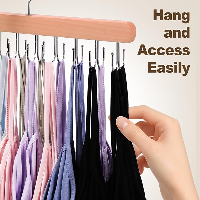 2 Pack Tank Top Hanger, 40 Hooks Large Capacity Bra Hanger, Bra Hangers for Closet Organizer & Storage, Tank Top Hangers Space Saving, Standard Hangers for Sports Bras, Tank Top (Wood, 2 Pack)