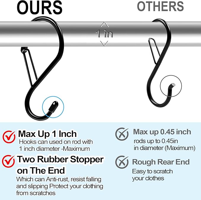 Dreecy 4 Inch S Hooks for Hanging with Safety Buckle, 20 Pcs Heavy Duty Metal S Hooks with Stopper Non Slip, Closet Hooks for Hanging Plants, Clothes, Kitchen Utensil, Pots, Pans, Bags (Black)